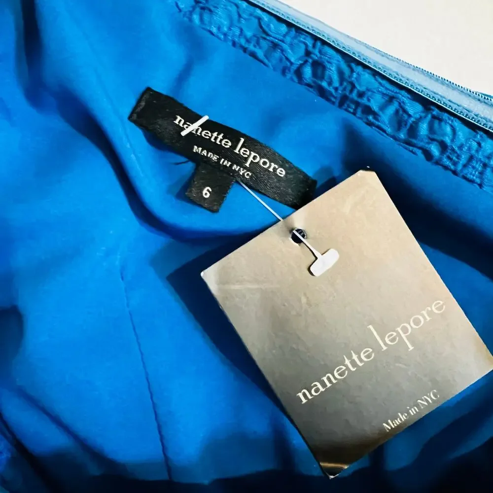 Nanette Lepore Blue Bow Detail One Shoulder A Line Dress Size 6 NWT